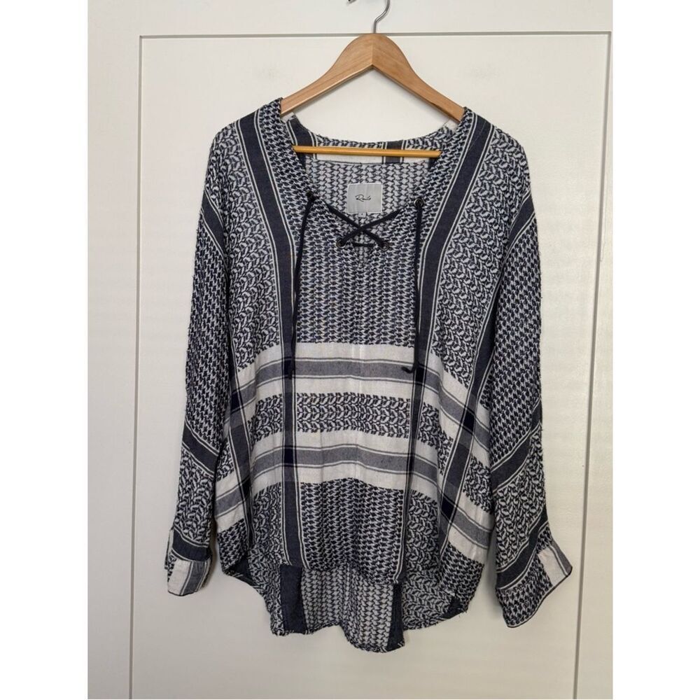 Rails Lily Sapphire Jacquard Top Womens Sz S Blue White Long Sleeve Beach Resort